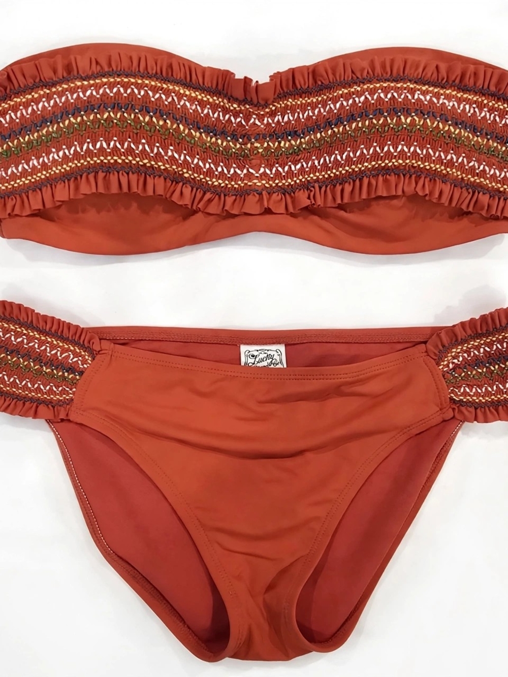 Lucky Brand Rust Smocked Bandeau Bikini Set